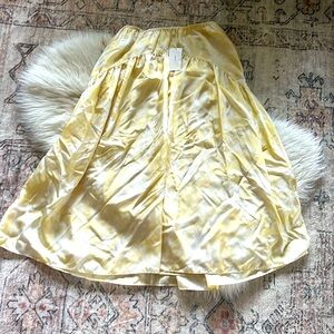 Vince Yellow Midi A line Silk Skirt